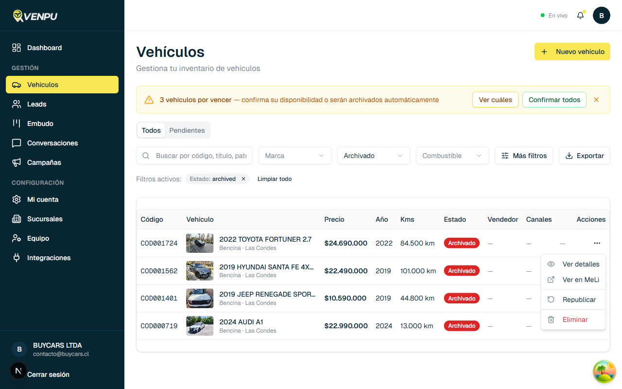 Menu de acciones mostrando la opcion Republicar